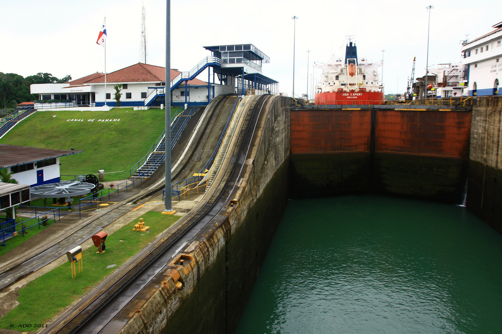 The Gatun Locks - a Freighter in front of us
