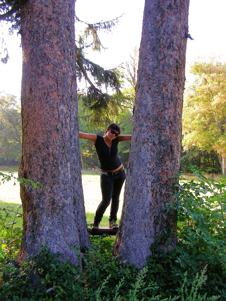 the girl between 2 trees