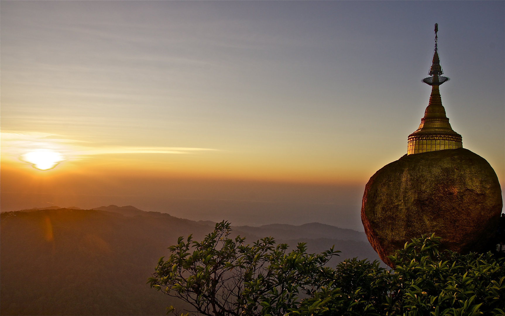 the golden rock at sunset