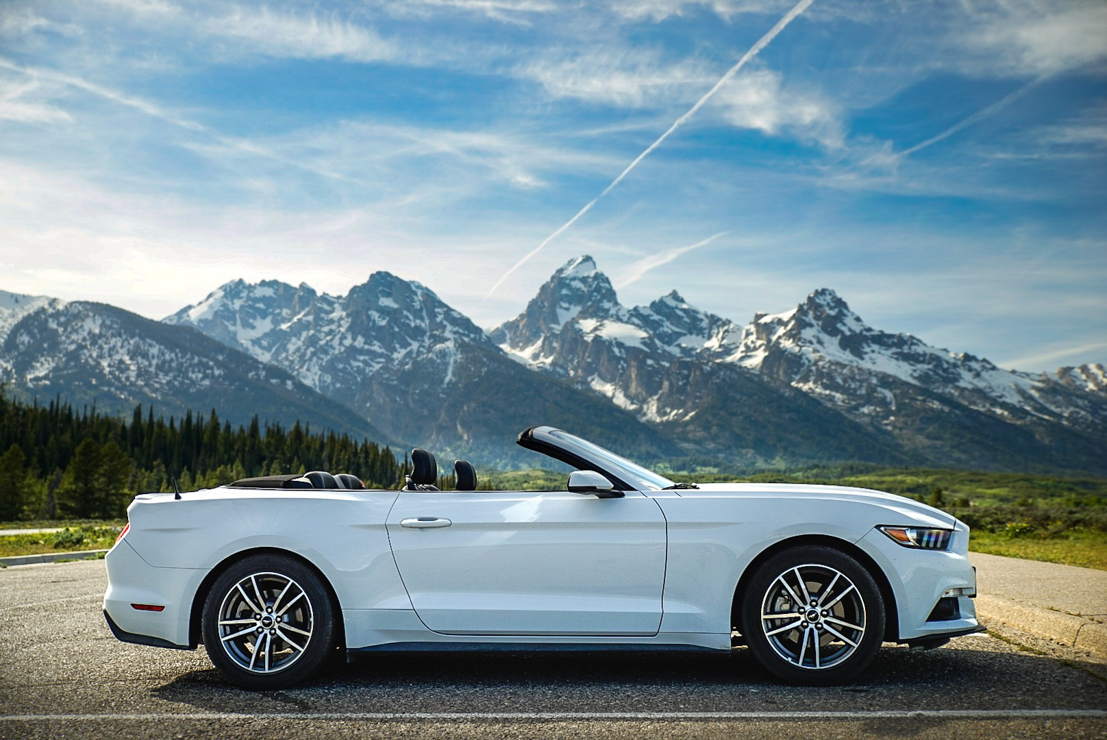 The Grand Teton Tour on a white Mustang