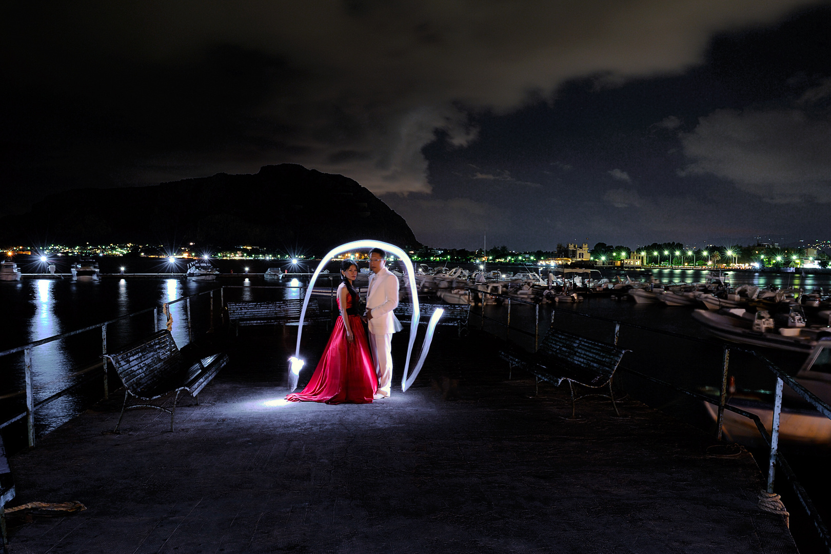 The harbor lights of Mondello, Sicily.