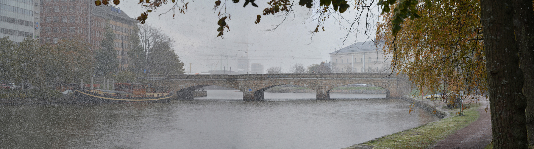 The Long bridge on rainy day