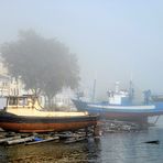 The old Boatyard in a foggy day