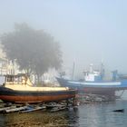 The old Boatyard in a foggy day