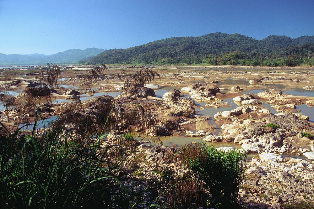 The parched river bed of the Mekong