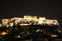 the Parthenon at night