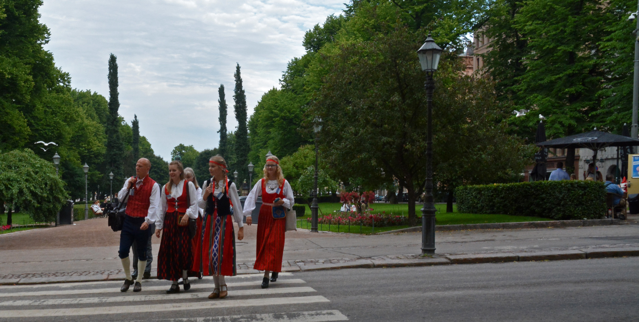 The peoples are dressing Finnish national dres