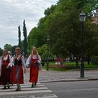 The peoples are dressing Finnish national dres