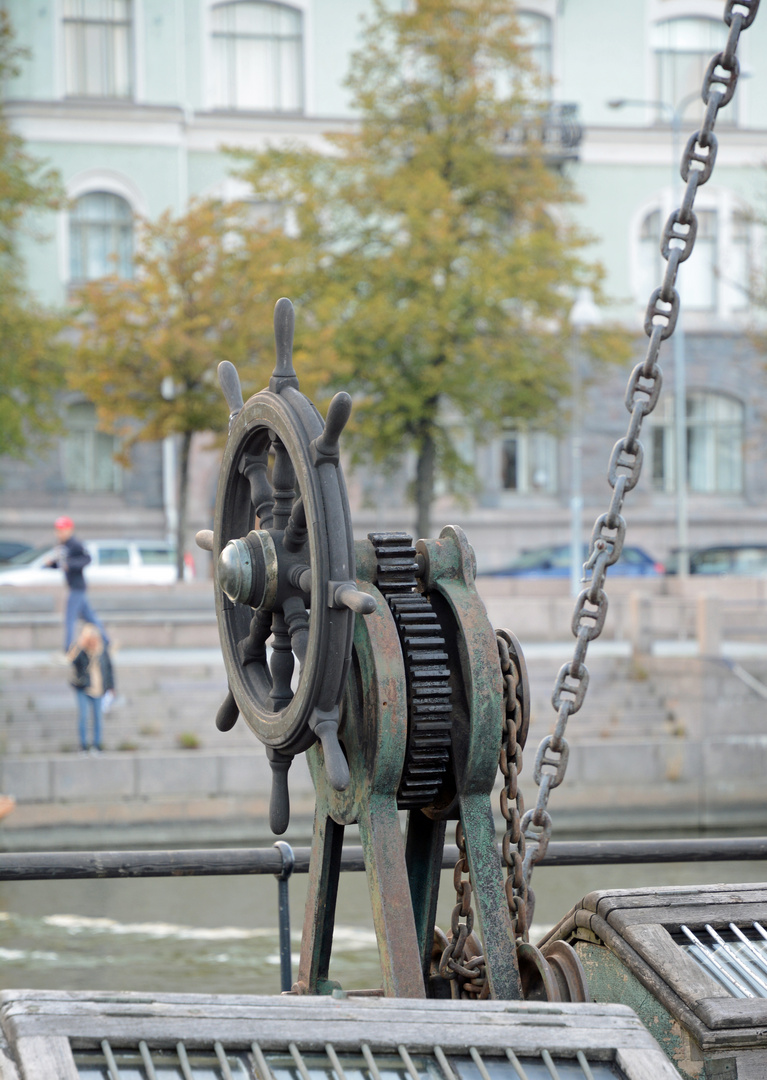 The rudder mechanism on old ship