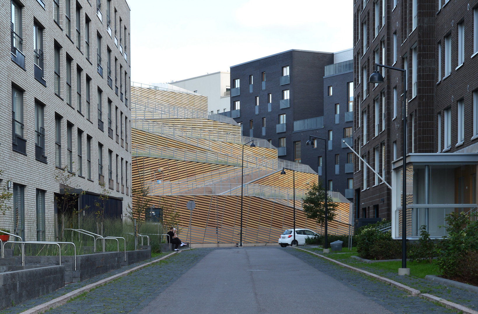 The steps to roof of parking house