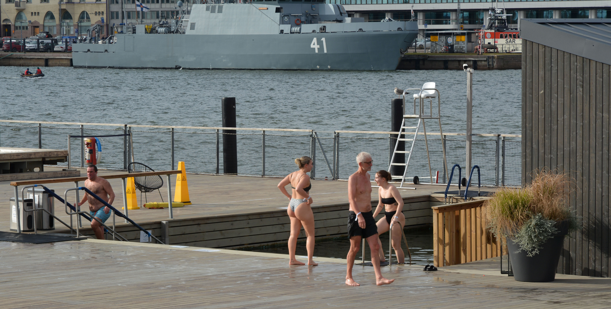 The swimmers on see water pool