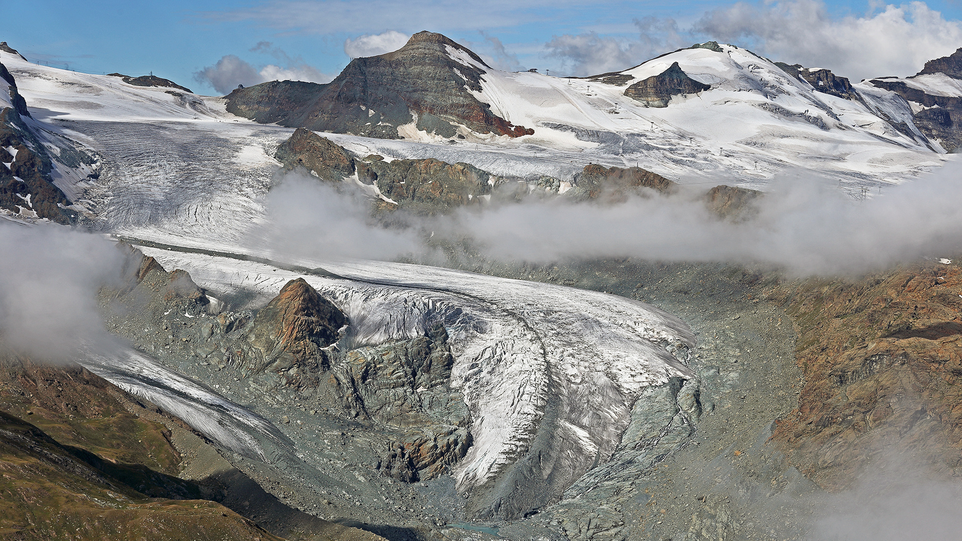 Theodulhorn 3469m und Furgghorn 3467m  vom Weg nach Hohtälli aus...