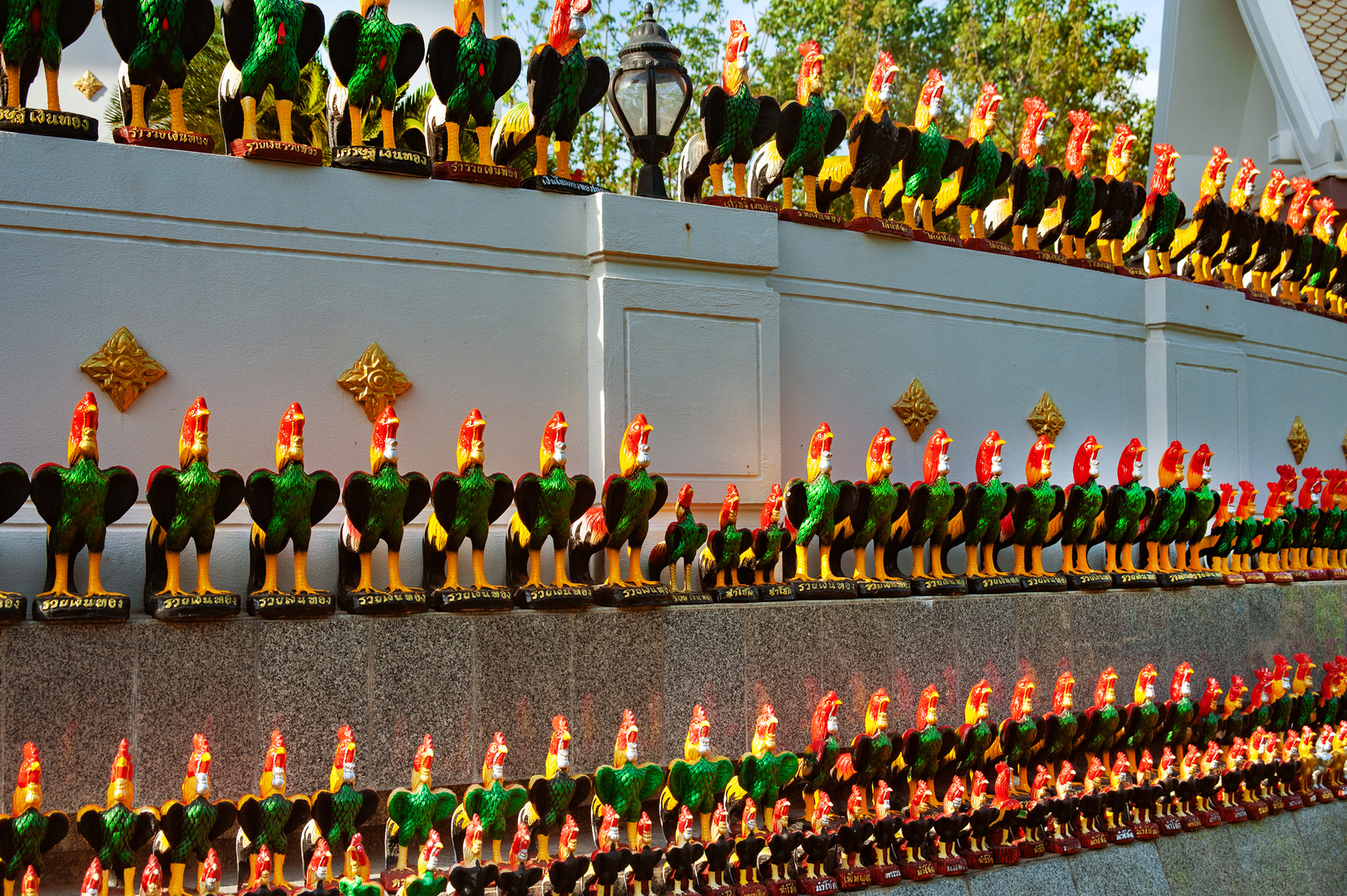 Thousands of rooster sculptures