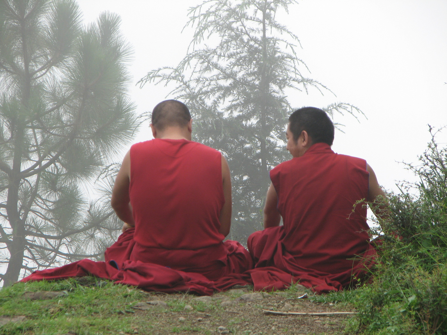 Tibetan Monks and fog