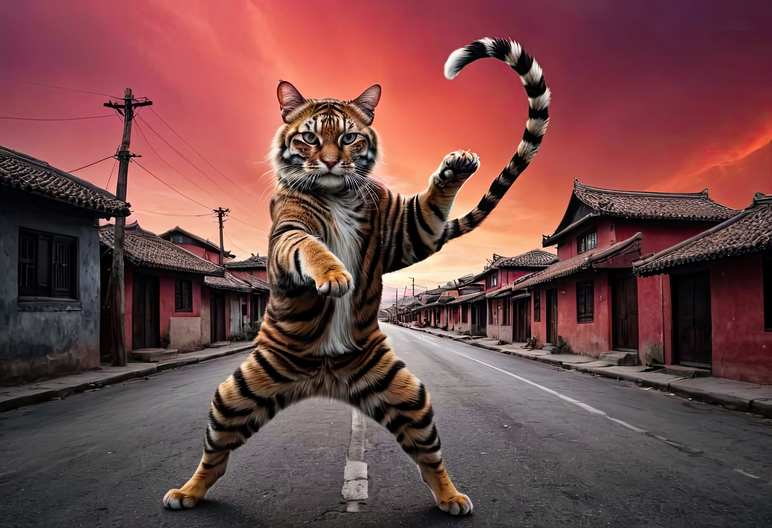 Tiger die Katze zeigt Kung Fu 