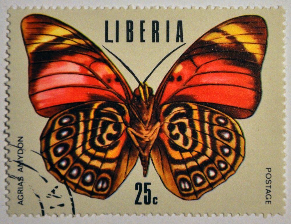 Timbre de la République du Libéria. (Pays de l'ouest de l'Afrique) Papillon.
