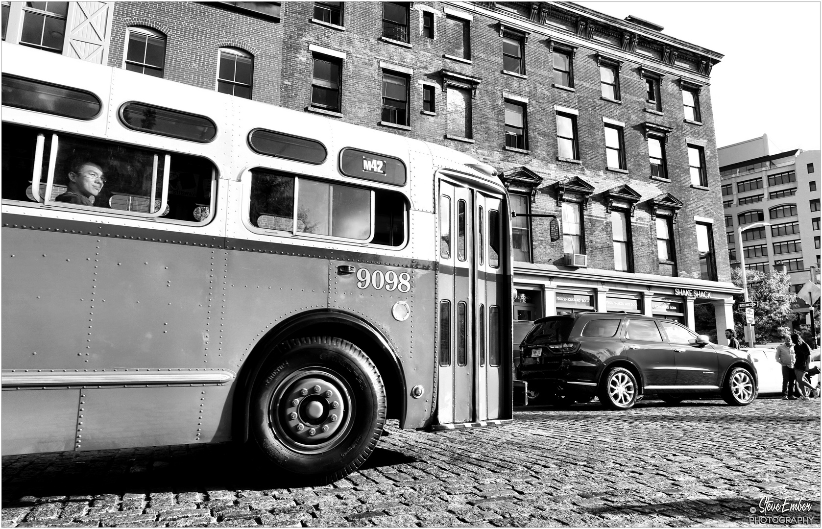 Time Traveler on Brooklyn Cobblestones