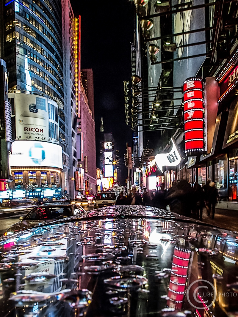 Times Square at night in the rain