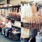Tintenfischverkäufer bei der Arbeit