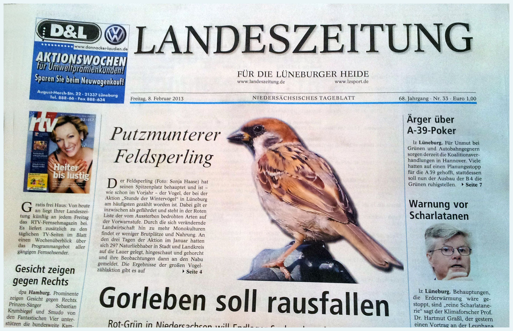 Titelbild Lüneburger Landeszeitung vom 08.02.13