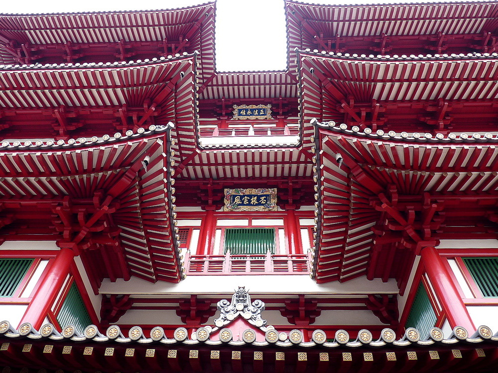 Toitures du grand temple du quartier Chinois de Singapour .