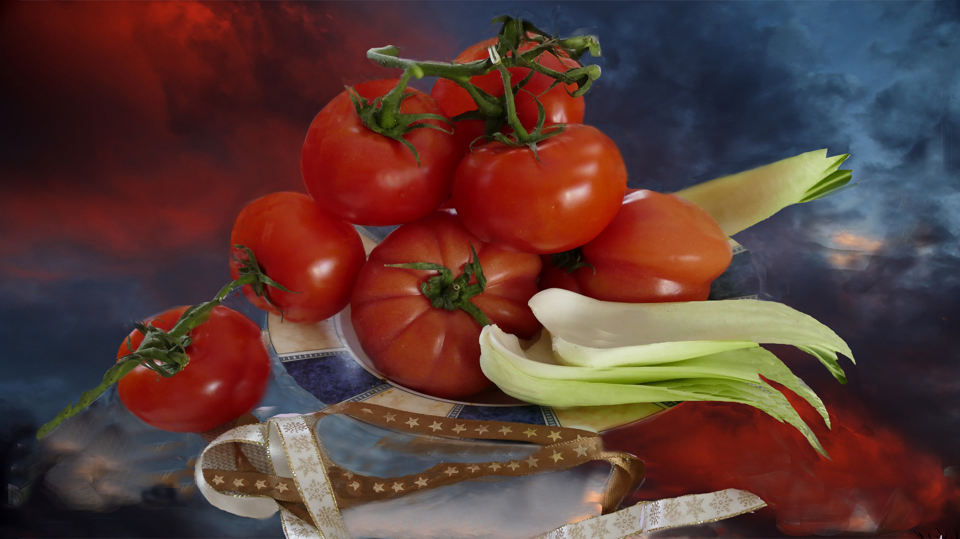 Tomaten und rote Wolken 