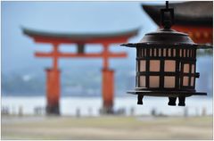 torii gate vor Miyajima Island (bei Ebbe)