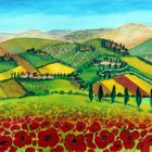 Toscana mit Mohn im Frühjahr