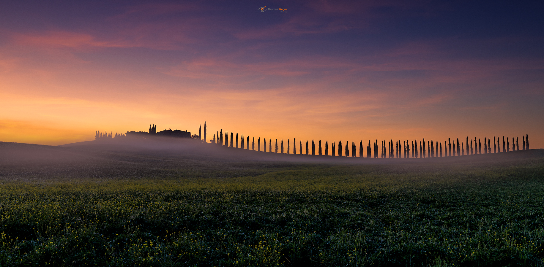 Toscana, Val dÓrcia: Agriturismo Poggio Covili im Sonnenaufgang