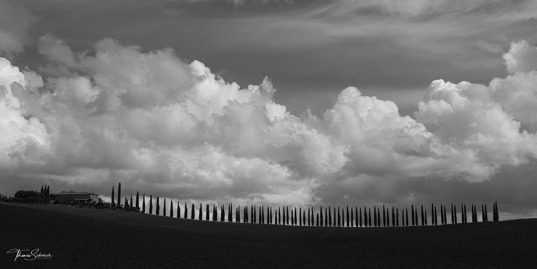 Toskana Landschaft schwarz/weiss