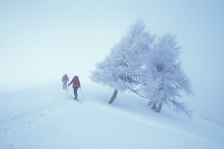 Tourengeher im Nebel