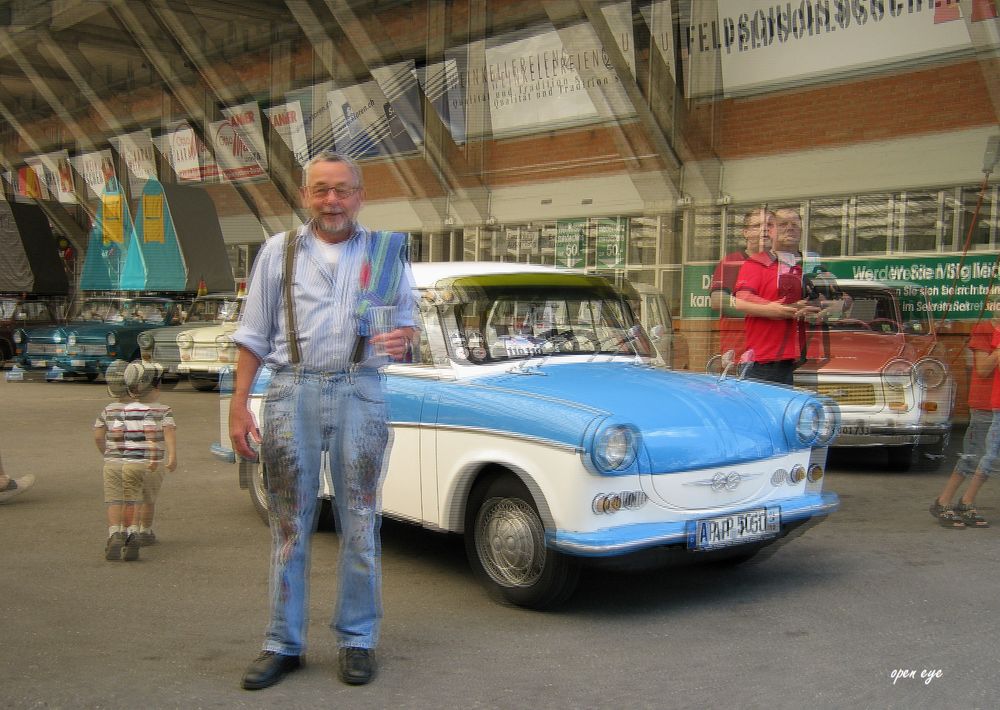 Trabant in Aarau 2012 -  3D Intertlaced Bild an einem Polfilter Monitor oder 3D TV anschauen.