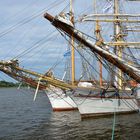 Traditionssegler liegen zur Hanse Sail 2014 im Rostocker Stadthafen