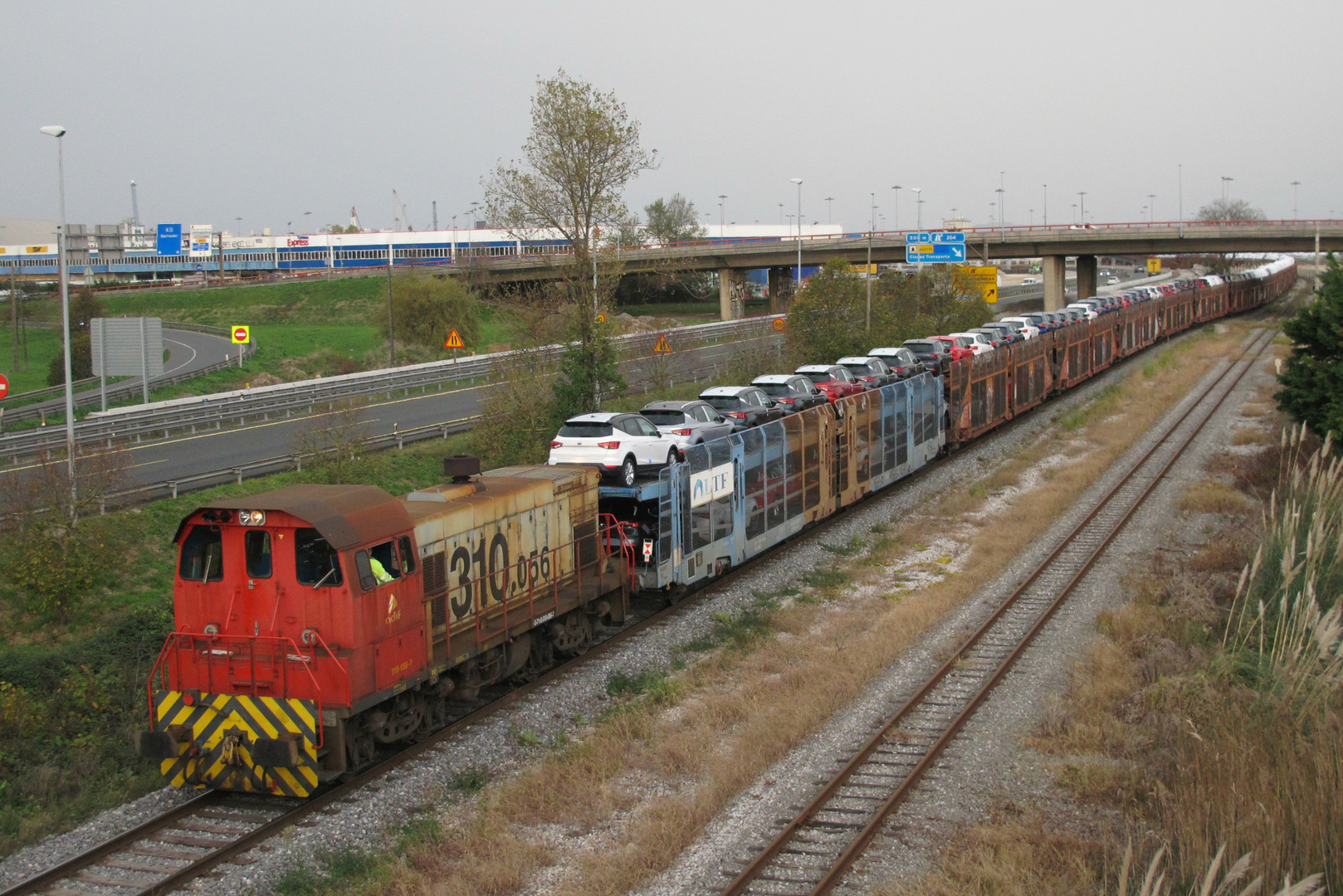 Train of cars with a tractor Renfe 310.056, Santander Northern Spain