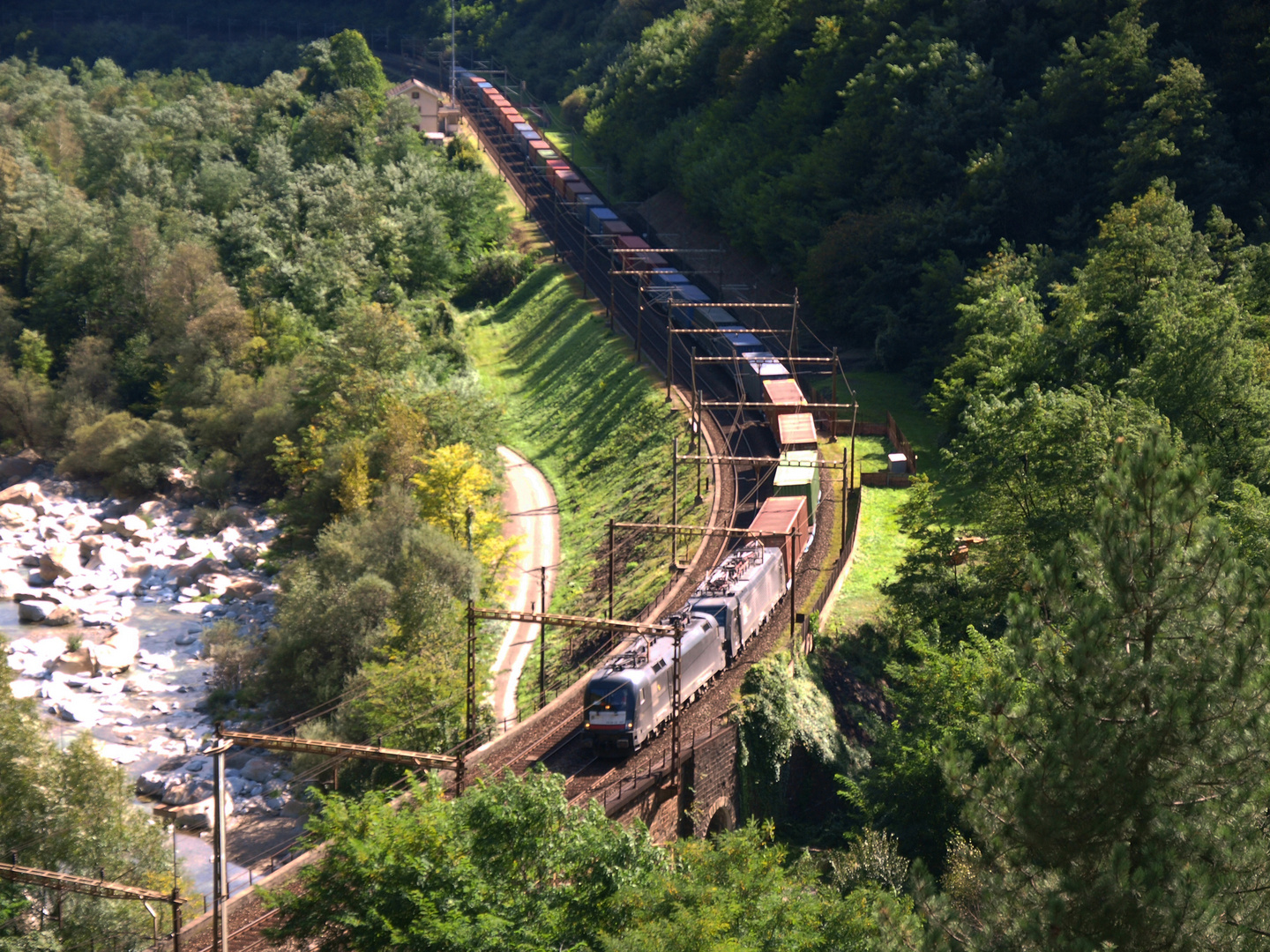 Train porte-conteneurs HLE à Biaschina...