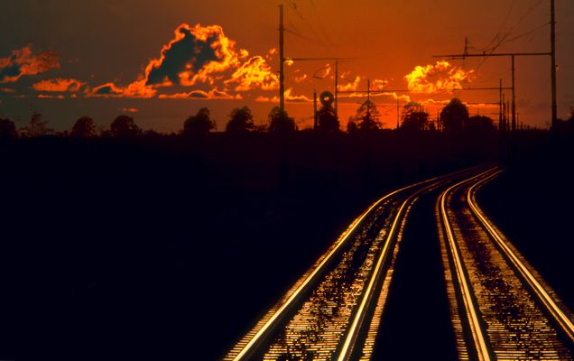 train tracks at sunset