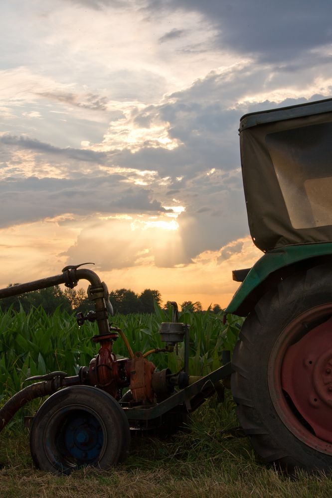 Traktor und Sonnenuntergang