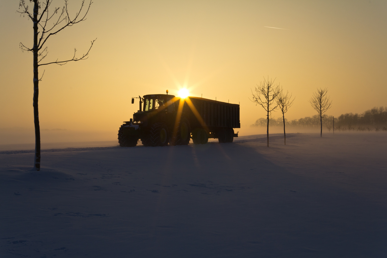 Traktor vor Sonnenuntergang