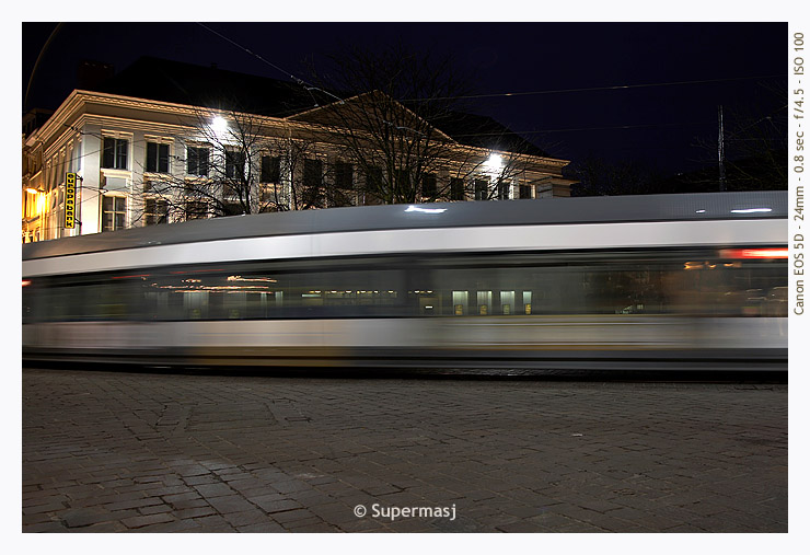 Tram at night