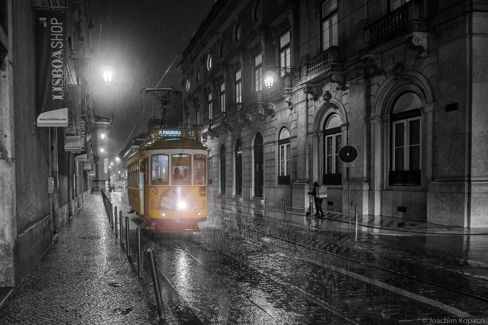 Tram in the rain