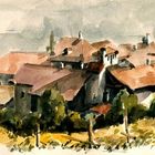 Tramin a.d. Weinstraße Prov. BZ - Südtirol -Aquarell (Dächerstudie)