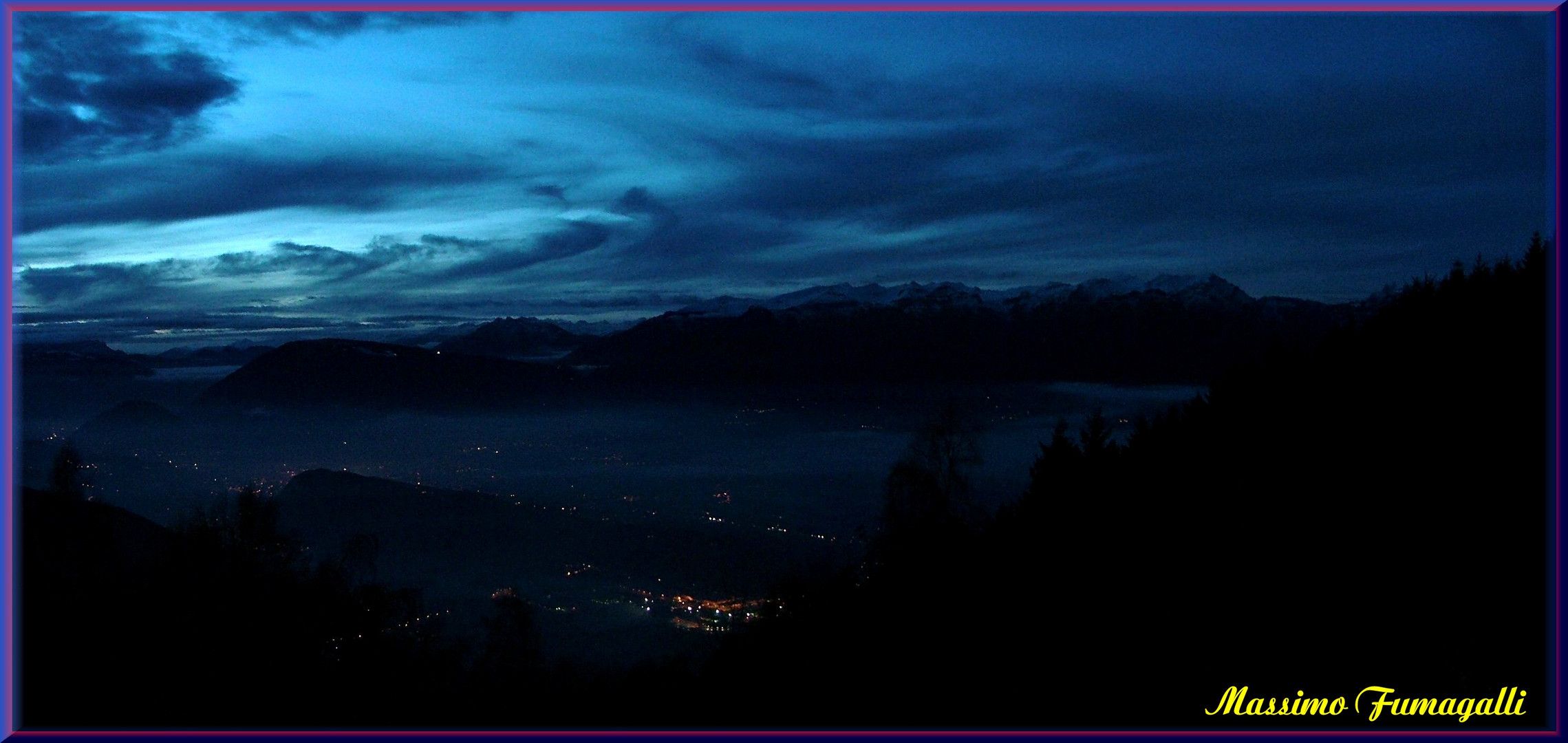 Tramonto verso le Vette , sotto di noi le luci della Vallata Feltrina