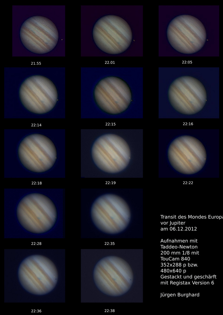 Transit des Mondes Europa vor dem Jupiter am 06.12.2012