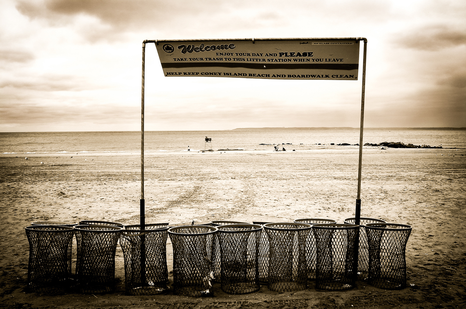 Trash can on the beach