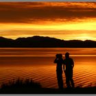 travellers at lake pukaki early morning