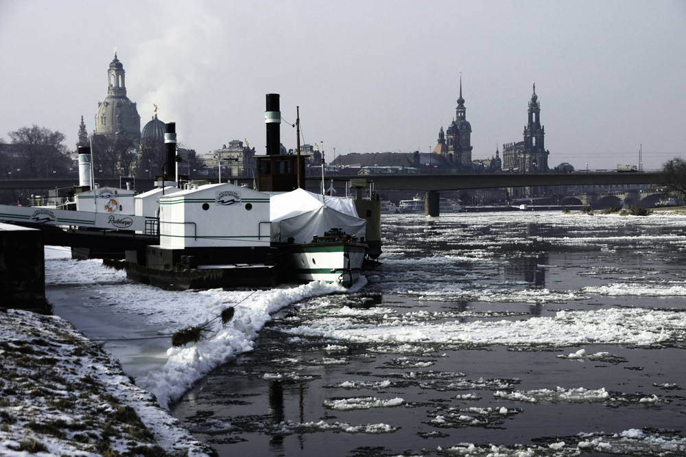 Treibeis auf der Elbe bei Dresden