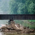 Treibholz an einer Eisenbahnbrücke im Mississipi...