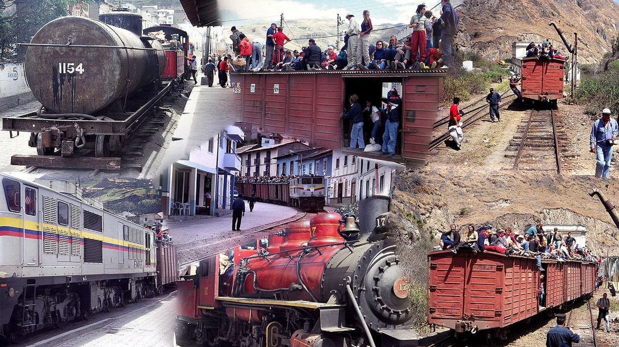 Trenes turísticos en la estación de Alausí (Ecuador, provincia de Chimborazo).