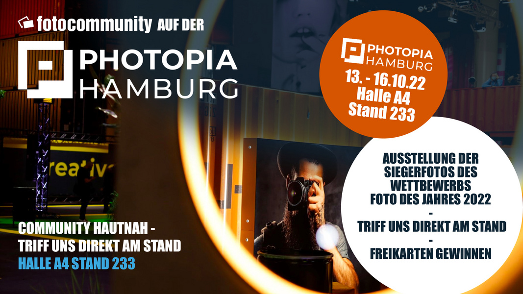 Triff die fotocommunity auf der PHOTOPIA 2022 in Halle A4 am Stand 233