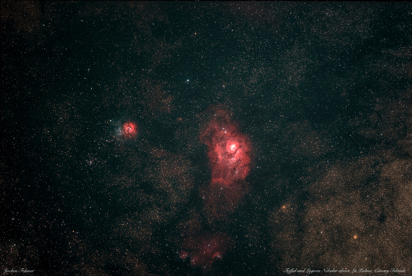 Triffid and Lagoon Nebular above La Palma, Canary Island